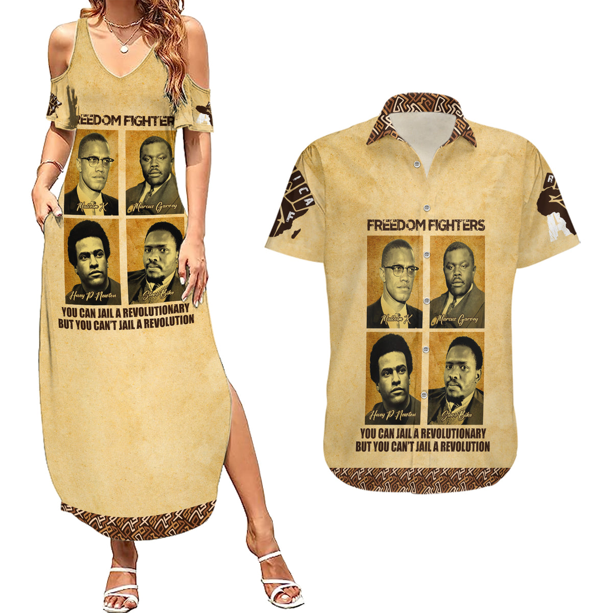 Freedom Fighters Couples Matching Summer Maxi Dress and Hawaiian Shirt Civil Rights Leaders Revolution - Wonder Print Shop
