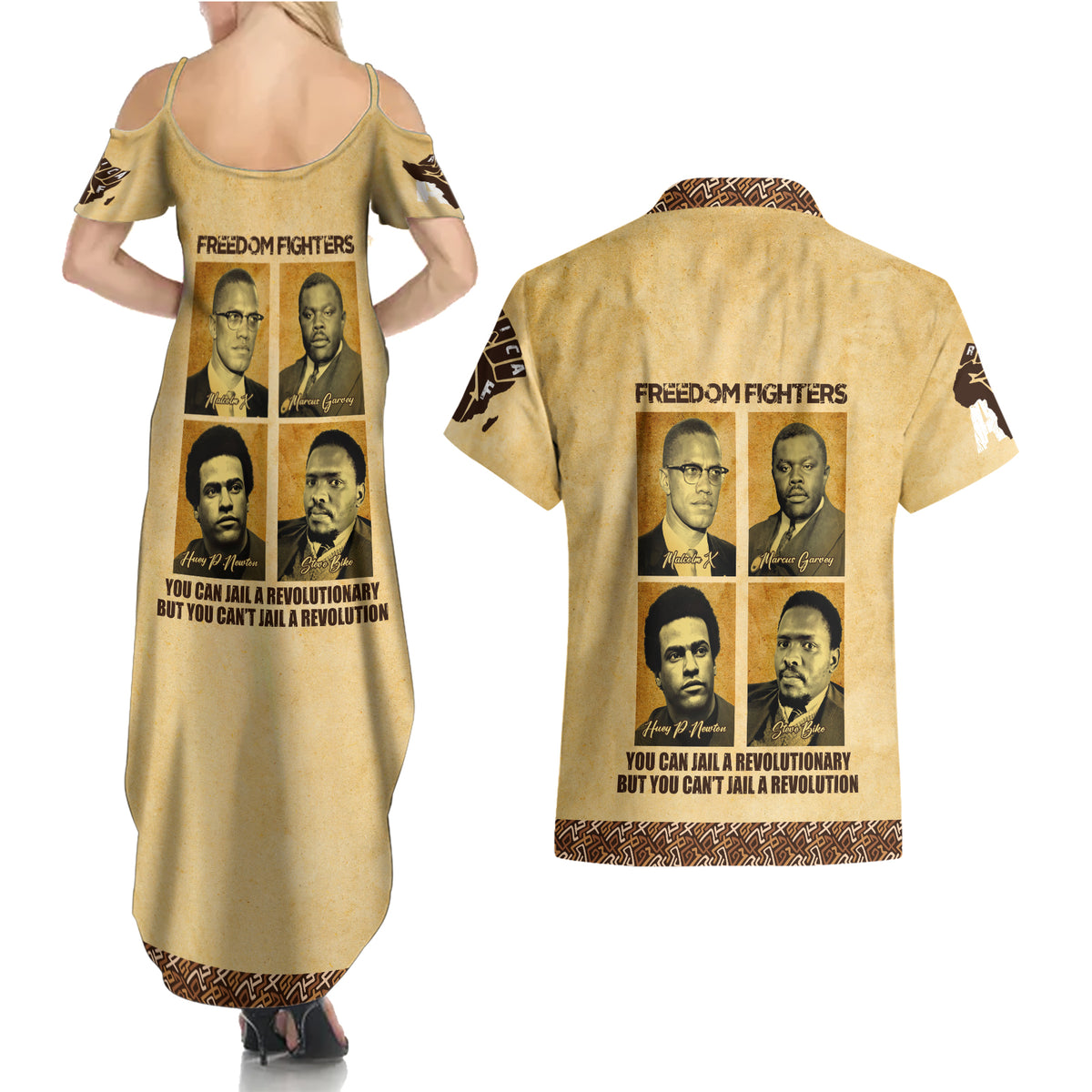 Freedom Fighters Couples Matching Summer Maxi Dress and Hawaiian Shirt Civil Rights Leaders Revolution - Wonder Print Shop