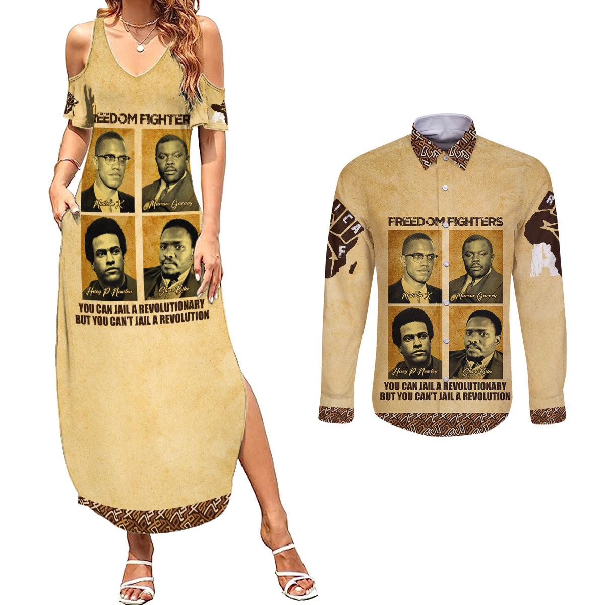Freedom Fighters Couples Matching Summer Maxi Dress and Long Sleeve Button Shirt Civil Rights Leaders Revolution - Wonder Print Shop
