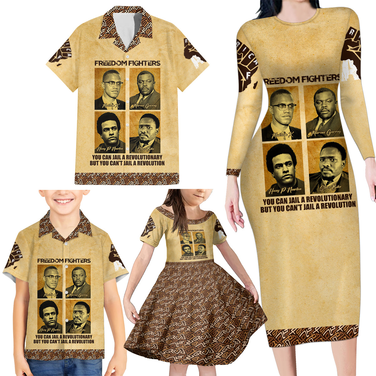 Freedom Fighters Family Matching Long Sleeve Bodycon Dress and Hawaiian Shirt Civil Rights Leaders Revolution - Wonder Print Shop
