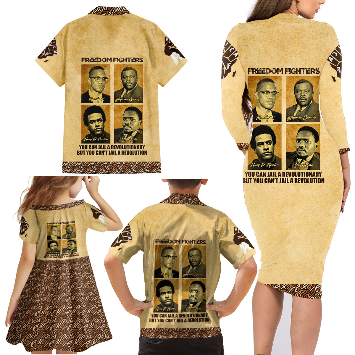 Freedom Fighters Family Matching Long Sleeve Bodycon Dress and Hawaiian Shirt Civil Rights Leaders Revolution - Wonder Print Shop