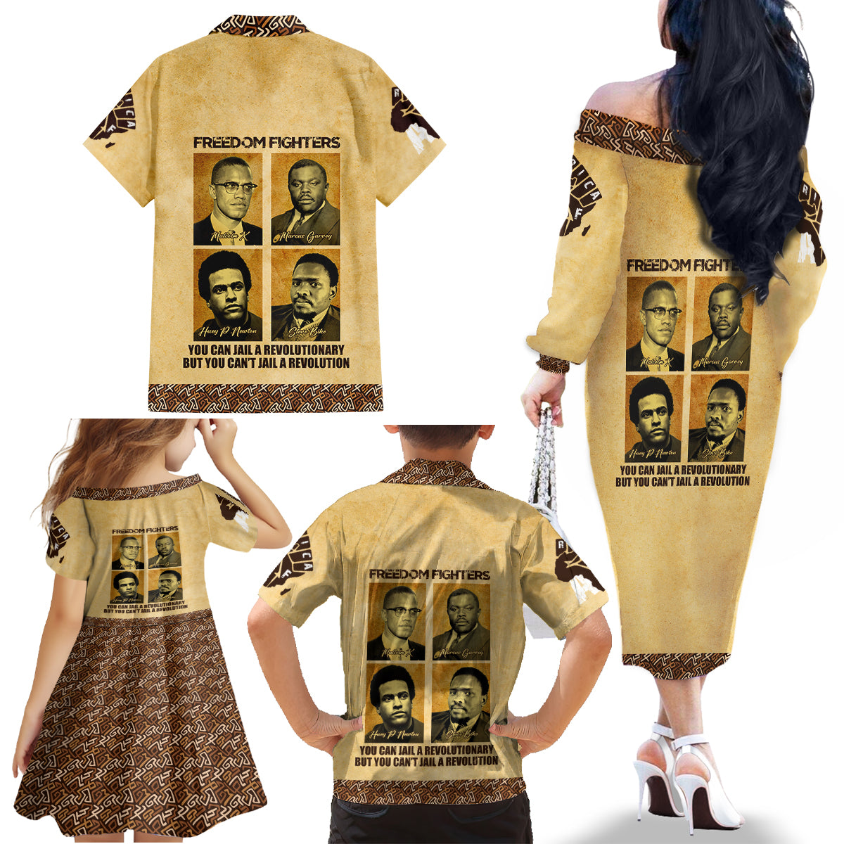 Freedom Fighters Family Matching Off The Shoulder Long Sleeve Dress and Hawaiian Shirt Civil Rights Leaders Revolution - Wonder Print Shop