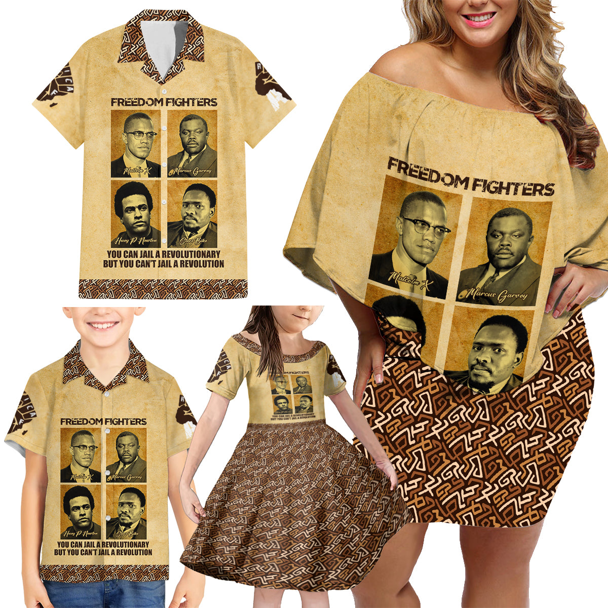 Freedom Fighters Family Matching Off Shoulder Short Dress and Hawaiian Shirt Civil Rights Leaders Revolution - Wonder Print Shop