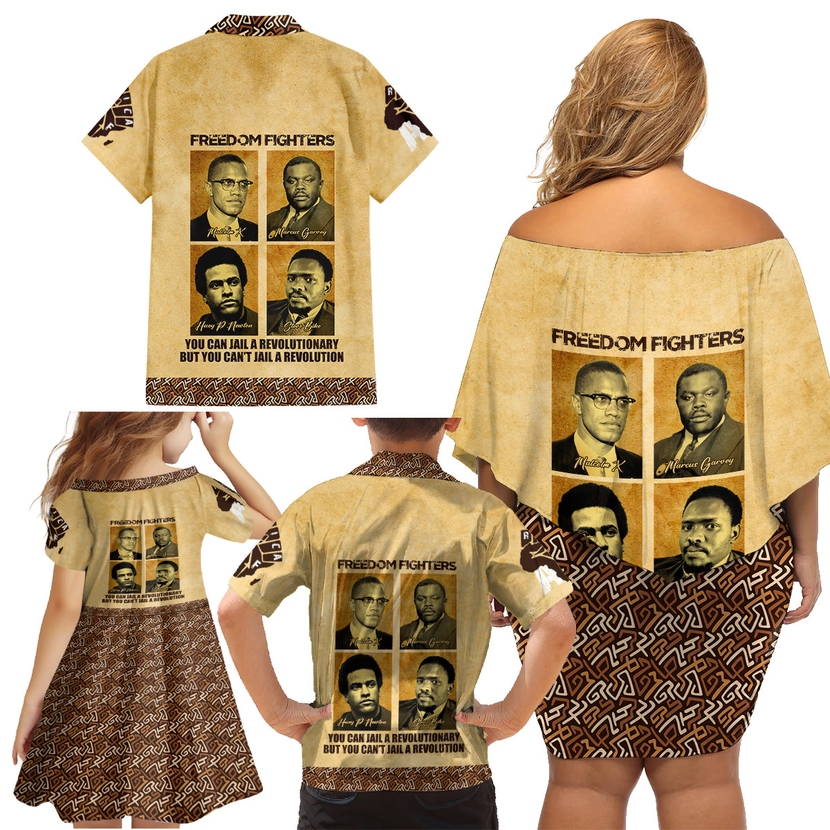 Freedom Fighters Family Matching Off Shoulder Short Dress and Hawaiian Shirt Civil Rights Leaders Revolution - Wonder Print Shop