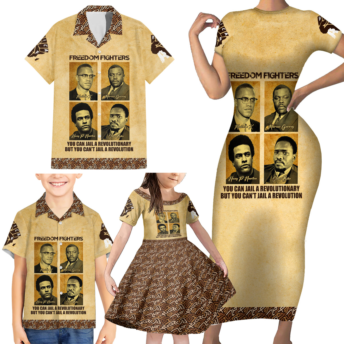 Freedom Fighters Family Matching Short Sleeve Bodycon Dress and Hawaiian Shirt Civil Rights Leaders Revolution - Wonder Print Shop