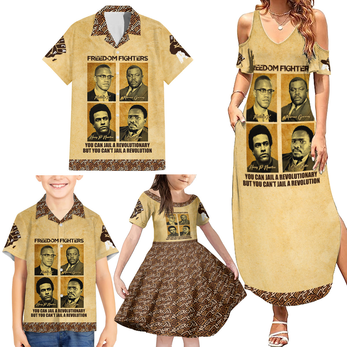 Freedom Fighters Family Matching Summer Maxi Dress and Hawaiian Shirt Civil Rights Leaders Revolution - Wonder Print Shop