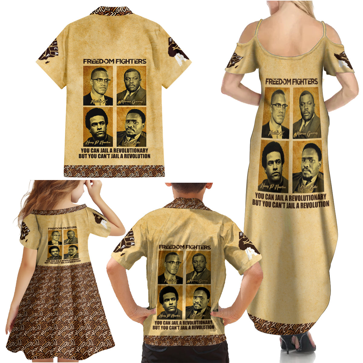 Freedom Fighters Family Matching Summer Maxi Dress and Hawaiian Shirt Civil Rights Leaders Revolution - Wonder Print Shop