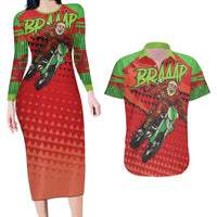 Braaap Couples Matching Long Sleeve Bodycon Dress and Hawaiian Shirt Motorcross Santa Christmas - Wonder Print Shop