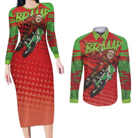 Braaap Couples Matching Long Sleeve Bodycon Dress and Long Sleeve Button Shirt Motorcross Santa Christmas - Wonder Print Shop