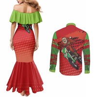 Braaap Couples Matching Mermaid Dress and Long Sleeve Button Shirt Motorcross Santa Christmas