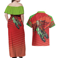 Braaap Couples Matching Off Shoulder Maxi Dress and Hawaiian Shirt Motorcross Santa Christmas - Wonder Print Shop