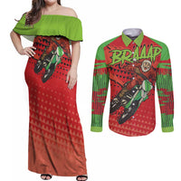 Braaap Couples Matching Off Shoulder Maxi Dress and Long Sleeve Button Shirt Motorcross Santa Christmas - Wonder Print Shop