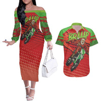 Braaap Couples Matching Off The Shoulder Long Sleeve Dress and Hawaiian Shirt Motorcross Santa Christmas - Wonder Print Shop