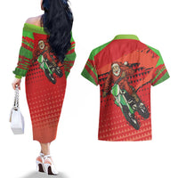 Braaap Couples Matching Off The Shoulder Long Sleeve Dress and Hawaiian Shirt Motorcross Santa Christmas - Wonder Print Shop