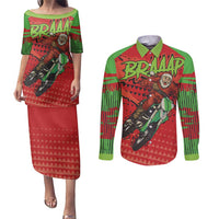Braaap Couples Matching Puletasi and Long Sleeve Button Shirt Motorcross Santa Christmas - Wonder Print Shop
