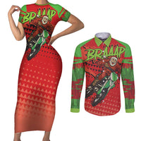 Braaap Couples Matching Short Sleeve Bodycon Dress and Long Sleeve Button Shirt Motorcross Santa Christmas - Wonder Print Shop