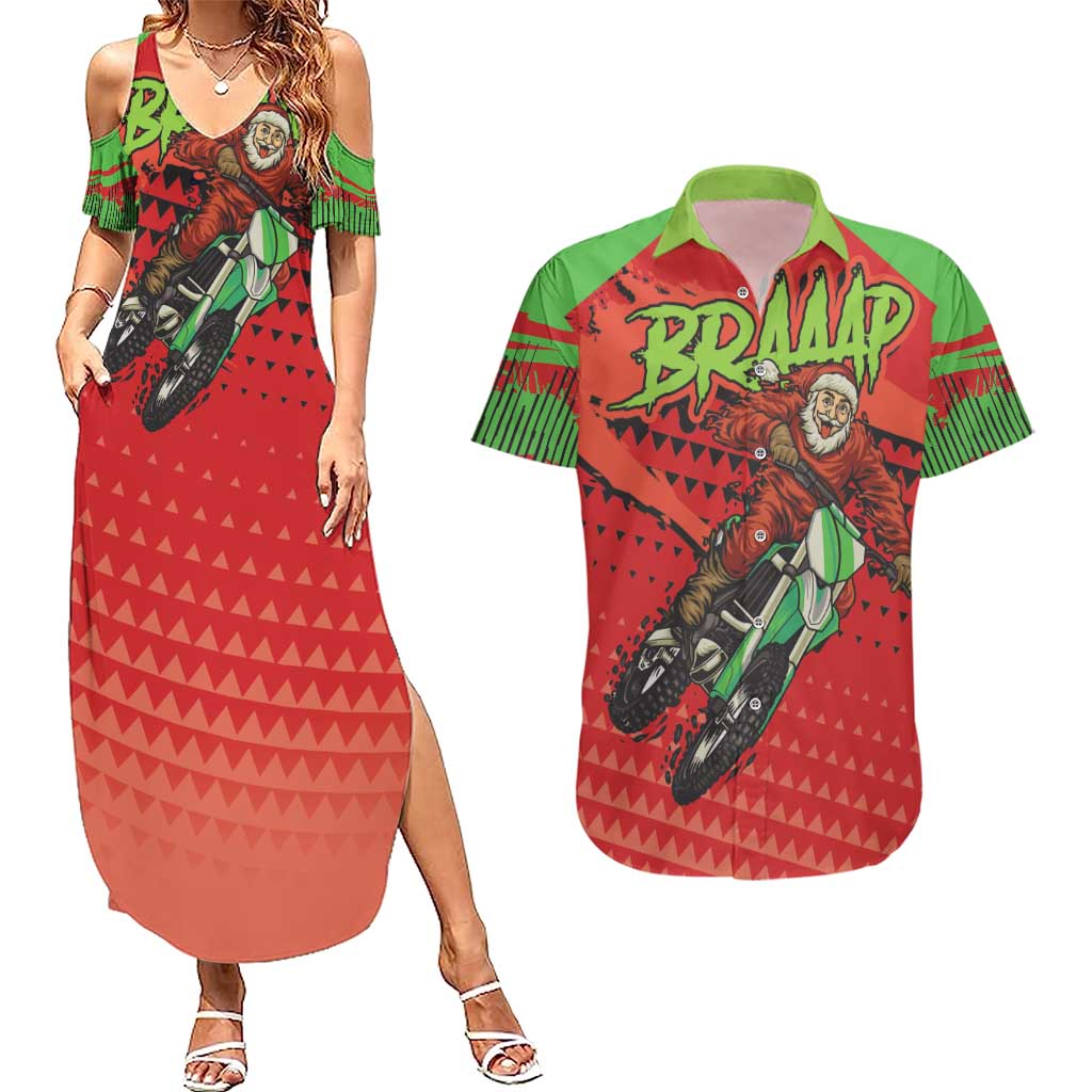 Braaap Couples Matching Summer Maxi Dress and Hawaiian Shirt Motorcross Santa Christmas - Wonder Print Shop