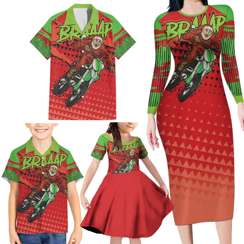 Braaap Family Matching Long Sleeve Bodycon Dress and Hawaiian Shirt Motorcross Santa Christmas - Wonder Print Shop