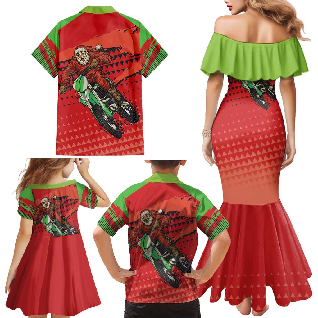 Braaap Family Matching Mermaid Dress and Hawaiian Shirt Motorcross Santa Christmas - Wonder Print Shop
