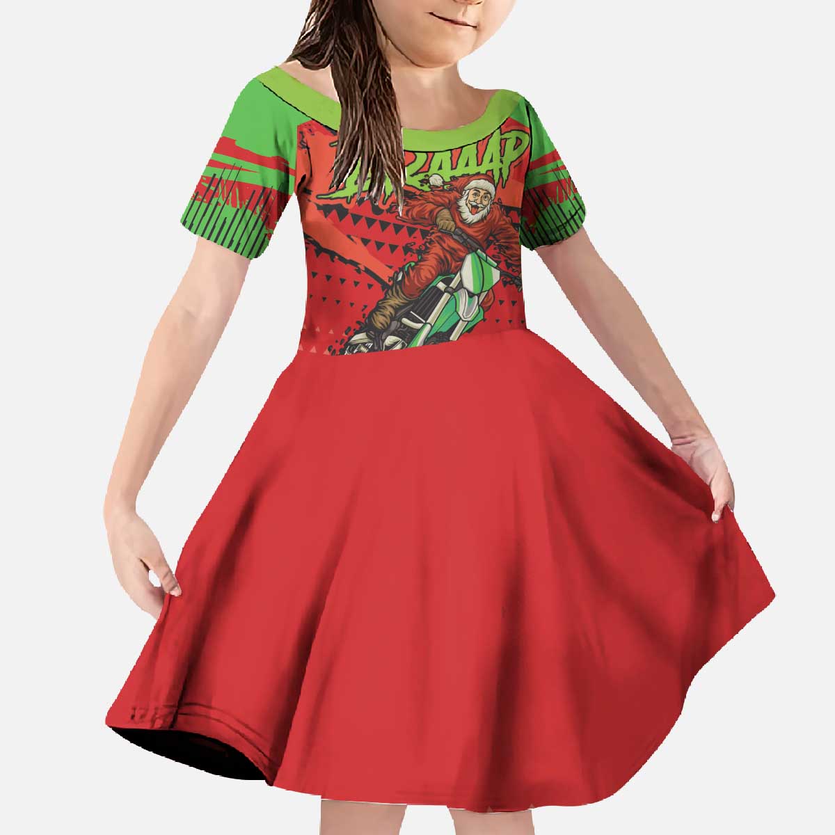 Braaap Family Matching Off The Shoulder Long Sleeve Dress and Hawaiian Shirt Motorcross Santa Christmas - Wonder Print Shop