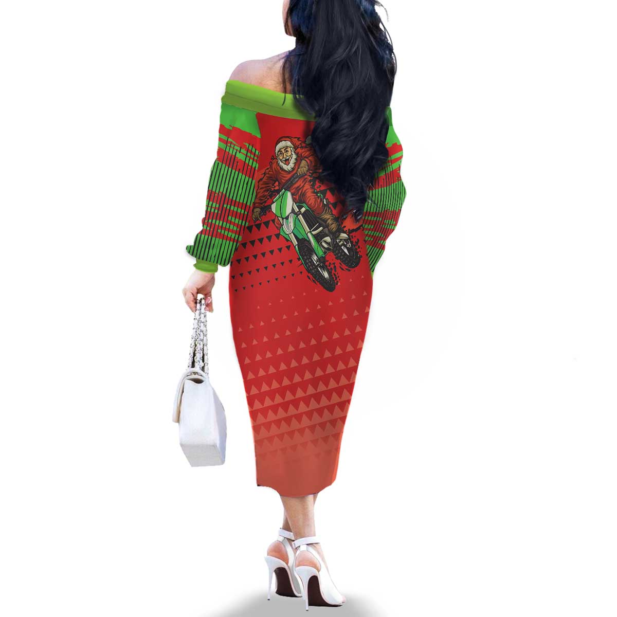 Braaap Family Matching Off The Shoulder Long Sleeve Dress and Hawaiian Shirt Motorcross Santa Christmas - Wonder Print Shop