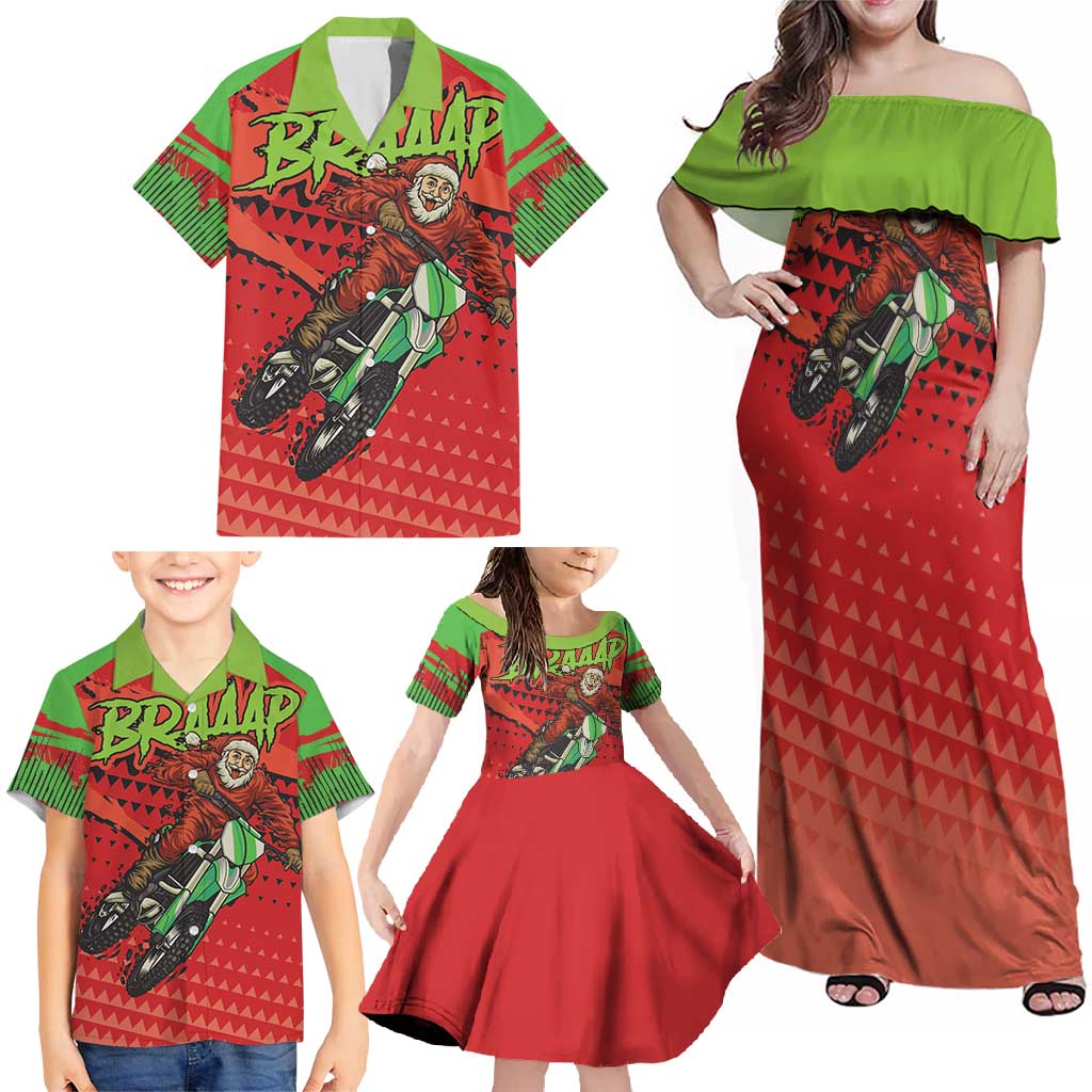 Braaap Family Matching Off Shoulder Maxi Dress and Hawaiian Shirt Motorcross Santa Christmas - Wonder Print Shop