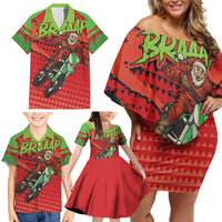 Braaap Family Matching Off Shoulder Short Dress and Hawaiian Shirt Motorcross Santa Christmas - Wonder Print Shop