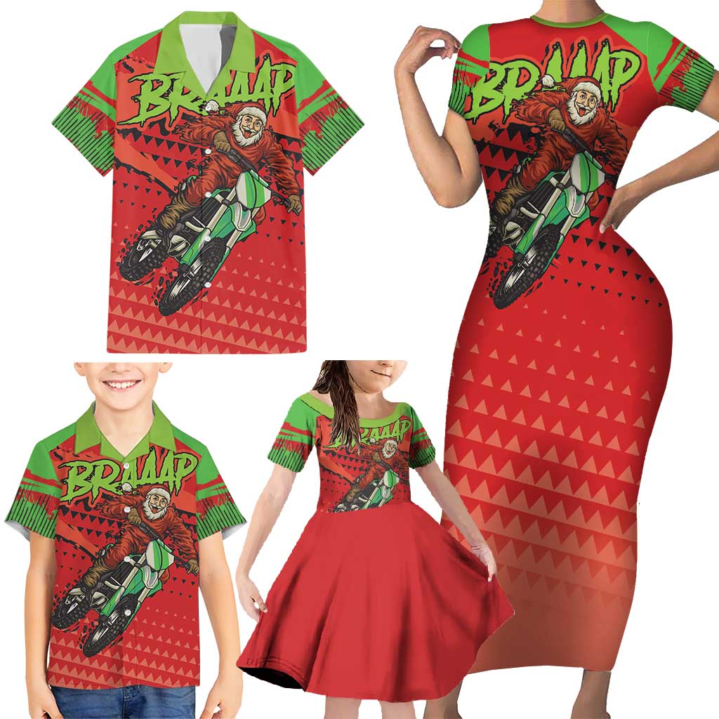Braaap Family Matching Short Sleeve Bodycon Dress and Hawaiian Shirt Motorcross Santa Christmas - Wonder Print Shop