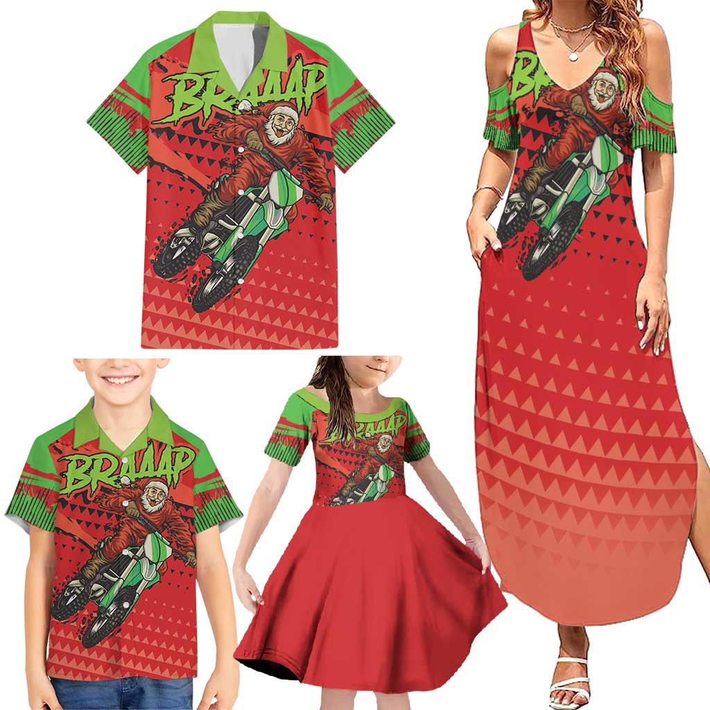 Braaap Family Matching Summer Maxi Dress and Hawaiian Shirt Motorcross Santa Christmas - Wonder Print Shop