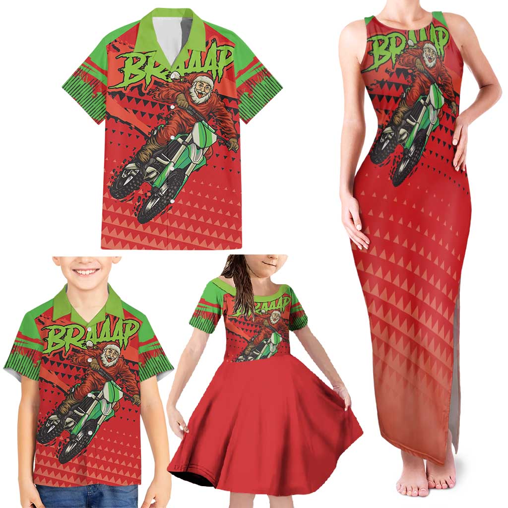 Braaap Family Matching Tank Maxi Dress and Hawaiian Shirt Motorcross Santa Christmas - Wonder Print Shop