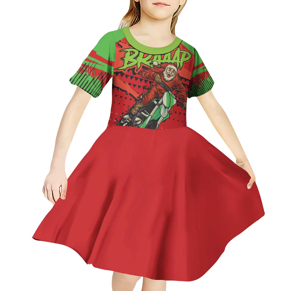 Braaap Kid Short Sleeve Dress Motorcross Santa Christmas - Wonder Print Shop