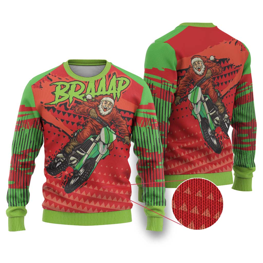 Braaap Ugly Christmas Sweater Motorcross Santa Christmas - Wonder Print Shop
