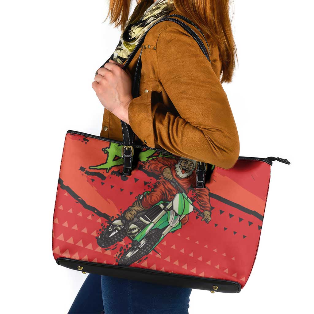 Braaap Leather Tote Bag Motorcross Santa Christmas - Wonder Print Shop