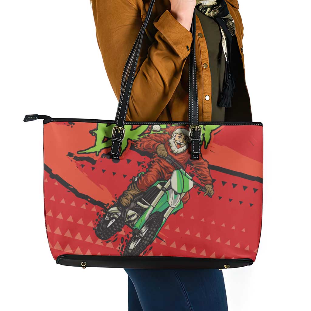 Braaap Leather Tote Bag Motorcross Santa Christmas - Wonder Print Shop