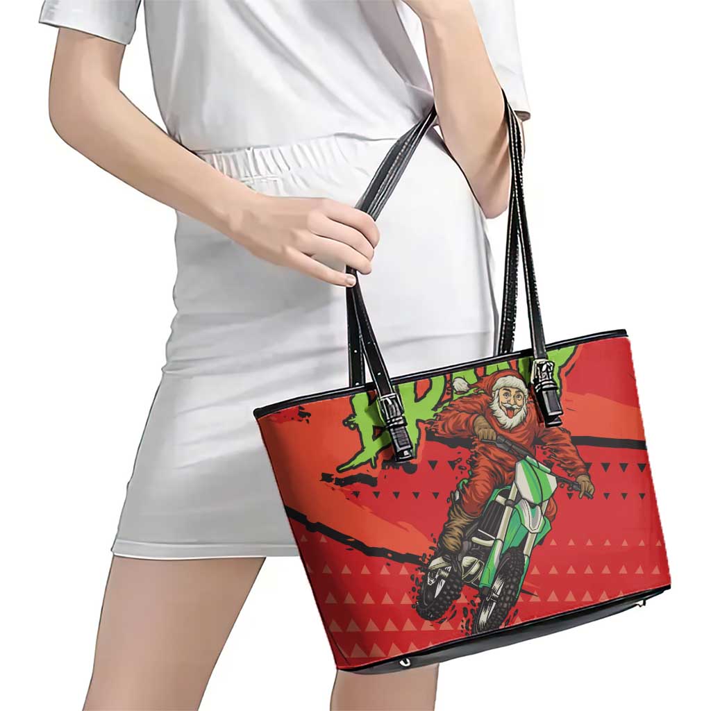 Braaap Leather Tote Bag Motorcross Santa Christmas - Wonder Print Shop