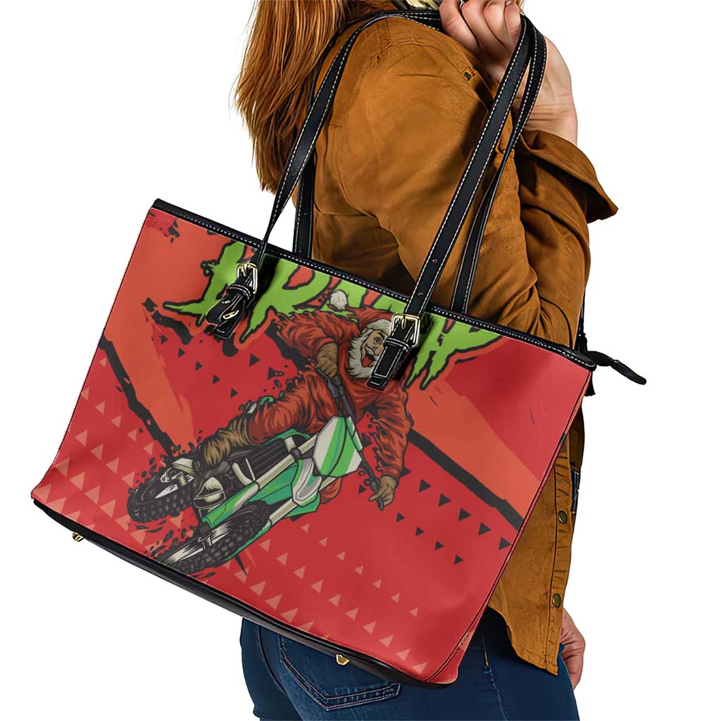 Braaap Leather Tote Bag Motorcross Santa Christmas - Wonder Print Shop