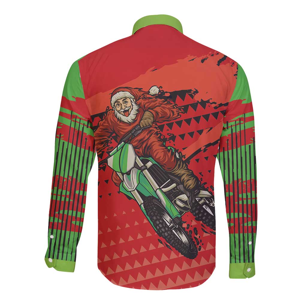 Braaap Long Sleeve Button Shirt Motorcross Santa Christmas - Wonder Print Shop