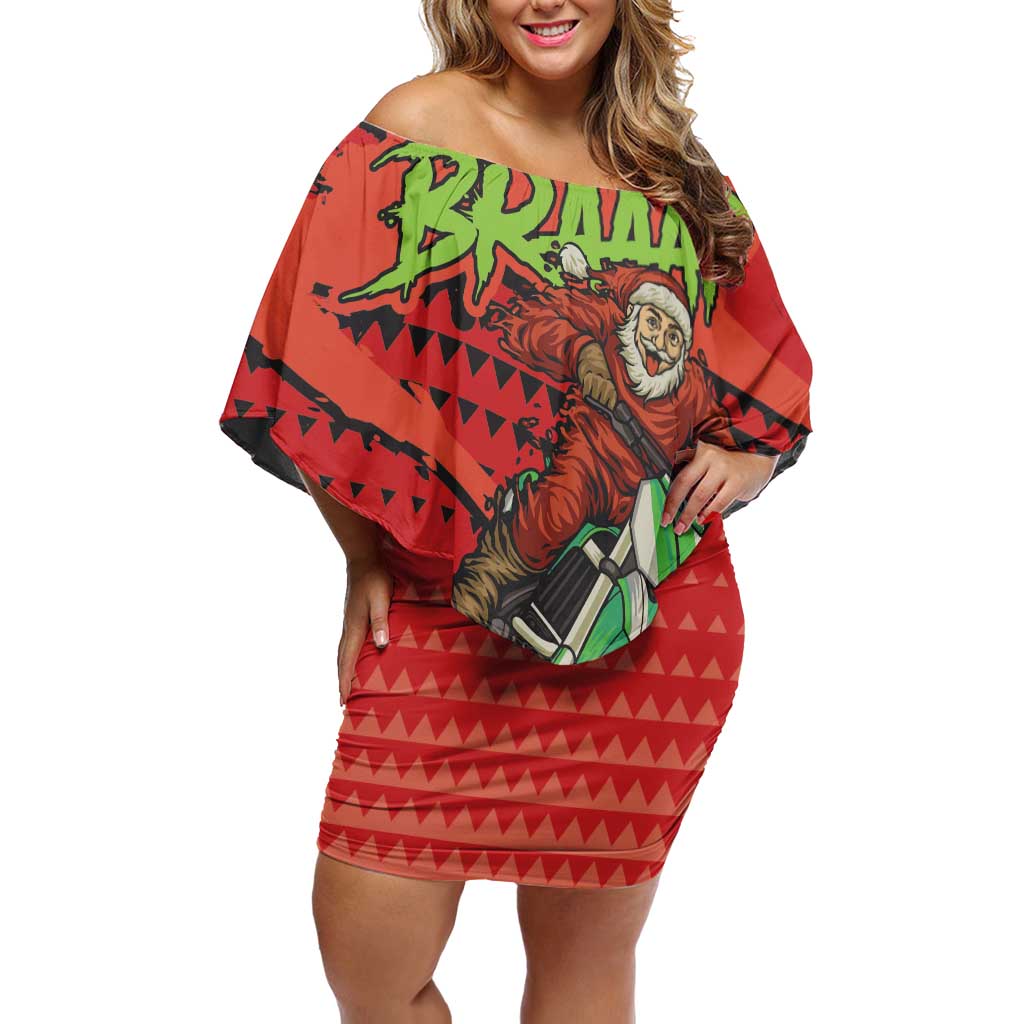 Braaap Off Shoulder Short Dress Motorcross Santa Christmas - Wonder Print Shop
