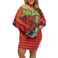 Braaap Off Shoulder Short Dress Motorcross Santa Christmas - Wonder Print Shop