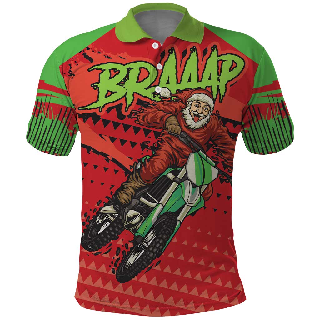 Braaap Polo Shirt Motorcross Santa Christmas - Wonder Print Shop