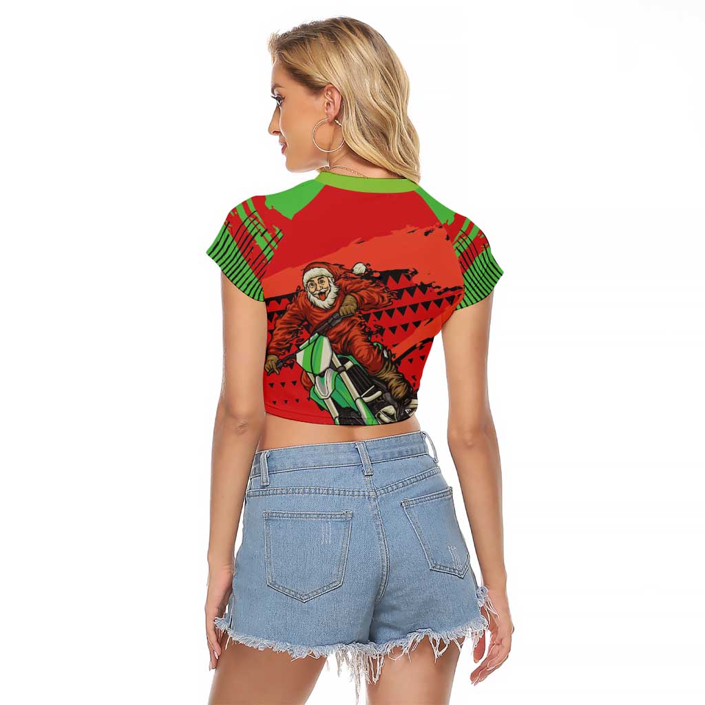 Braaap Raglan Cropped T Shirt Motorcross Santa Christmas - Wonder Print Shop