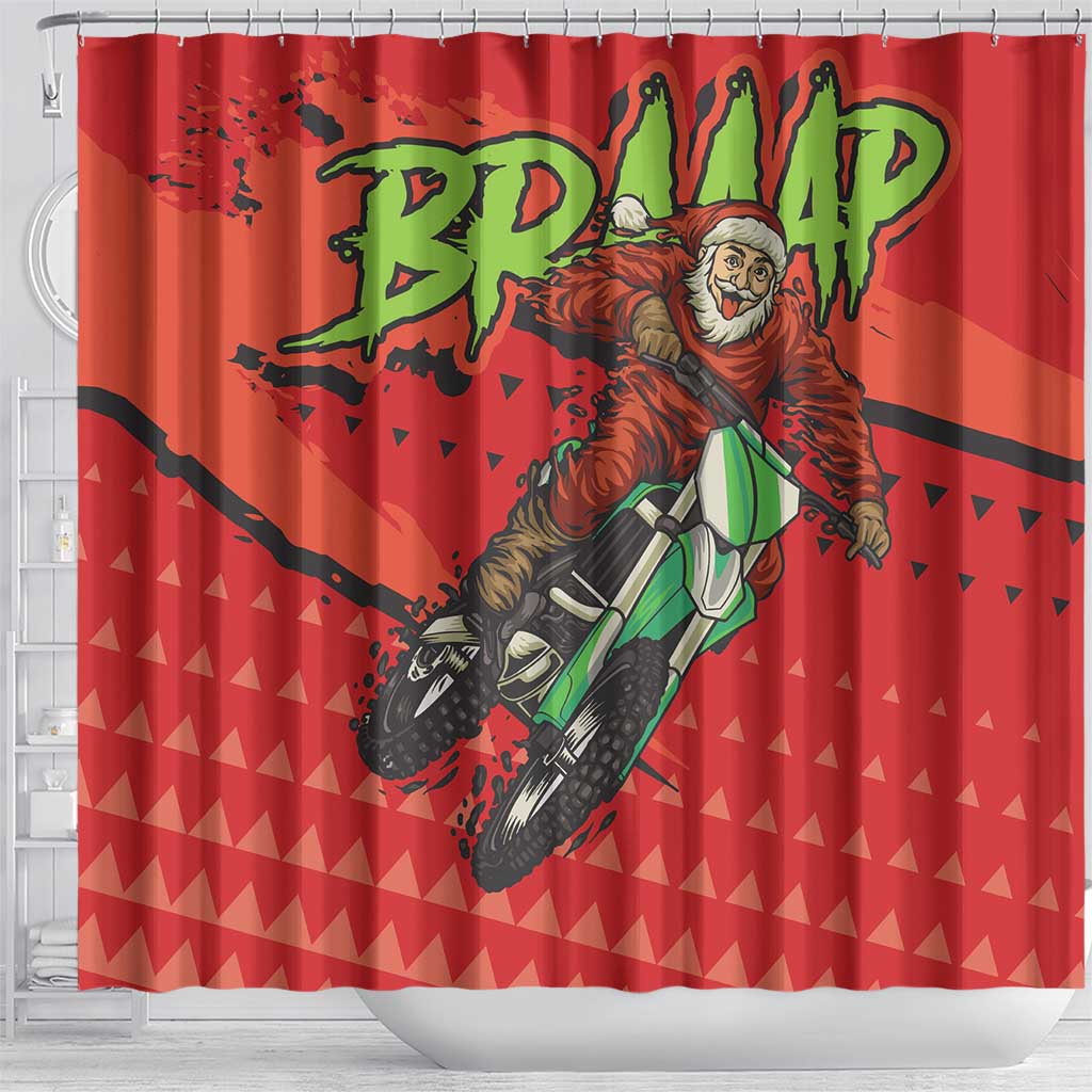Braaap Shower Curtain Motorcross Santa Christmas