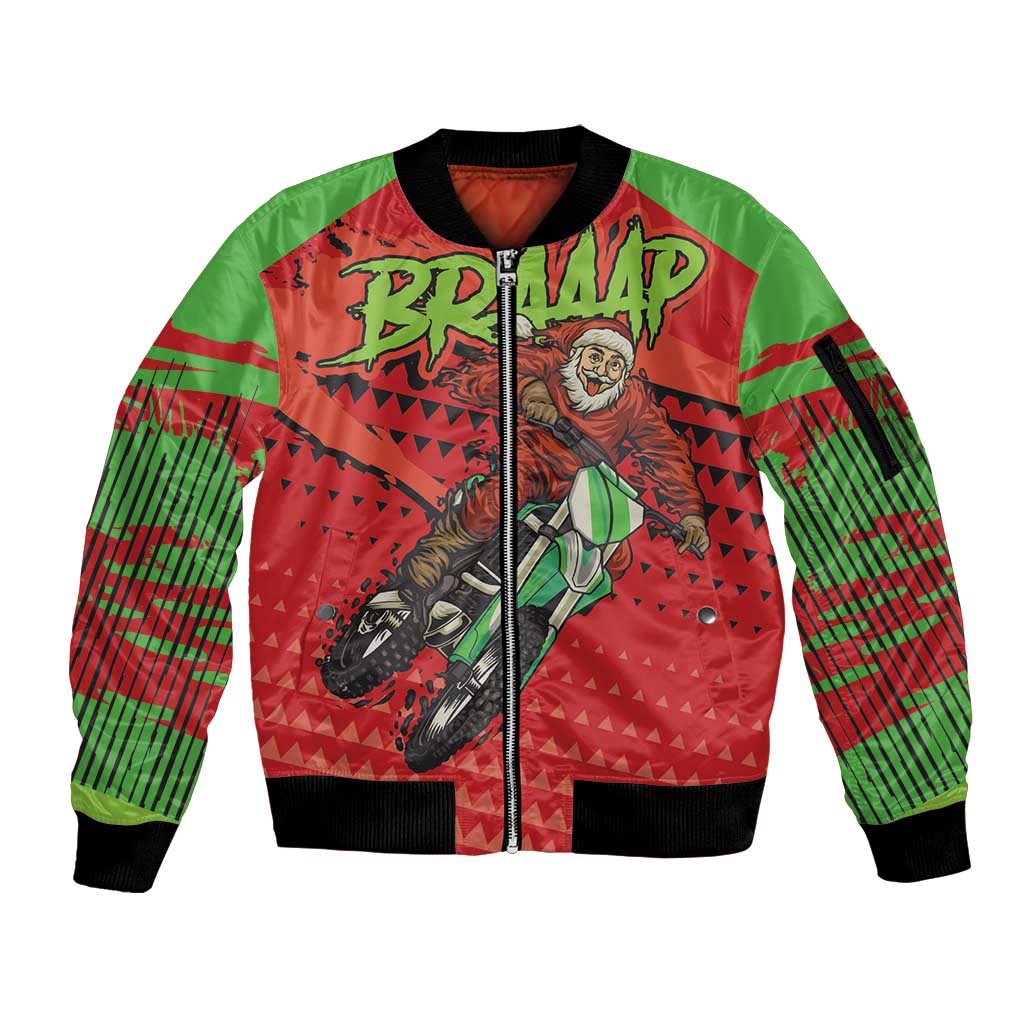 Braaap Sleeve Zip Bomber Jacket Motorcross Santa Christmas - Wonder Print Shop