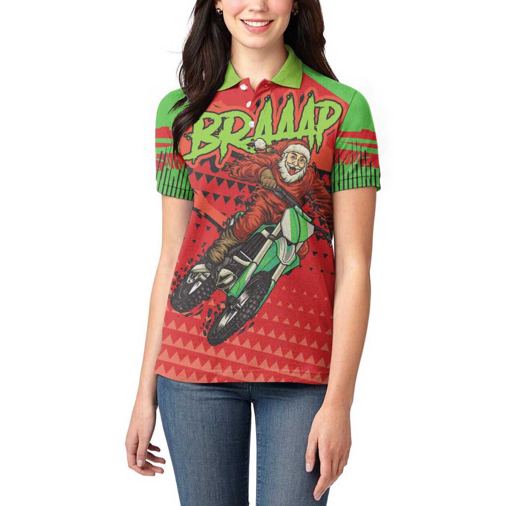 Braaap Women Polo Shirt Motorcross Santa Christmas - Wonder Print Shop