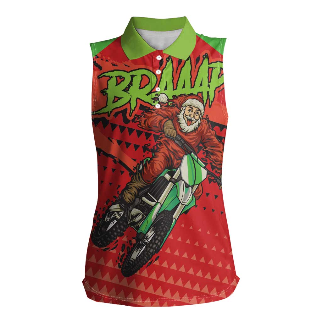 Braaap Women Sleeveless Polo Shirt Motorcross Santa Christmas - Wonder Print Shop