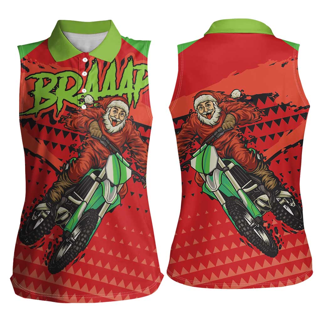 Braaap Women Sleeveless Polo Shirt Motorcross Santa Christmas - Wonder Print Shop