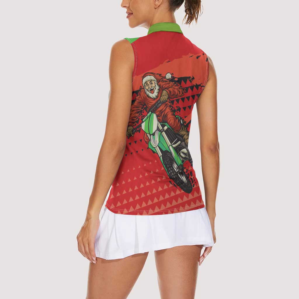 Braaap Women Sleeveless Polo Shirt Motorcross Santa Christmas - Wonder Print Shop
