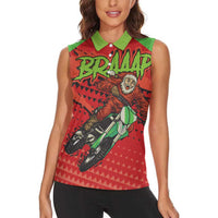 Braaap Women Sleeveless Polo Shirt Motorcross Santa Christmas - Wonder Print Shop