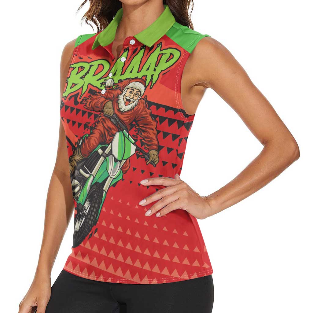 Braaap Women Sleeveless Polo Shirt Motorcross Santa Christmas - Wonder Print Shop
