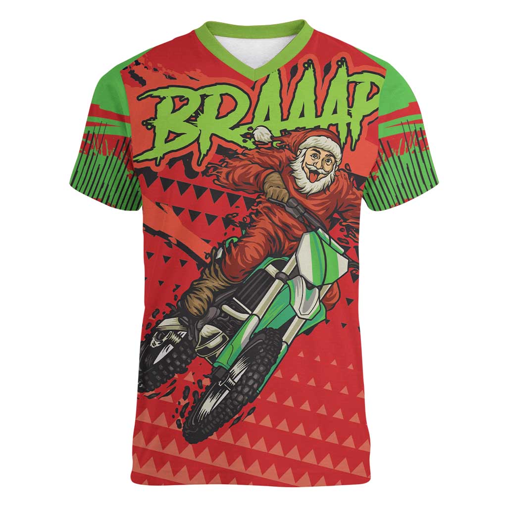 Braaap Women V-Neck T-Shirt Motorcross Santa Christmas - Wonder Print Shop